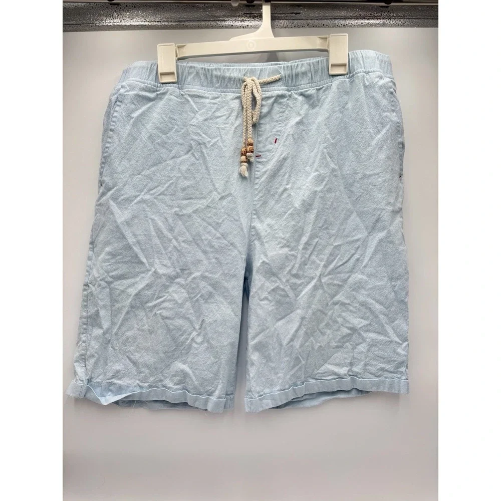 Men's 100% Linen Drawstring Shorts XXL Light Blue Coastal Preppy Resort